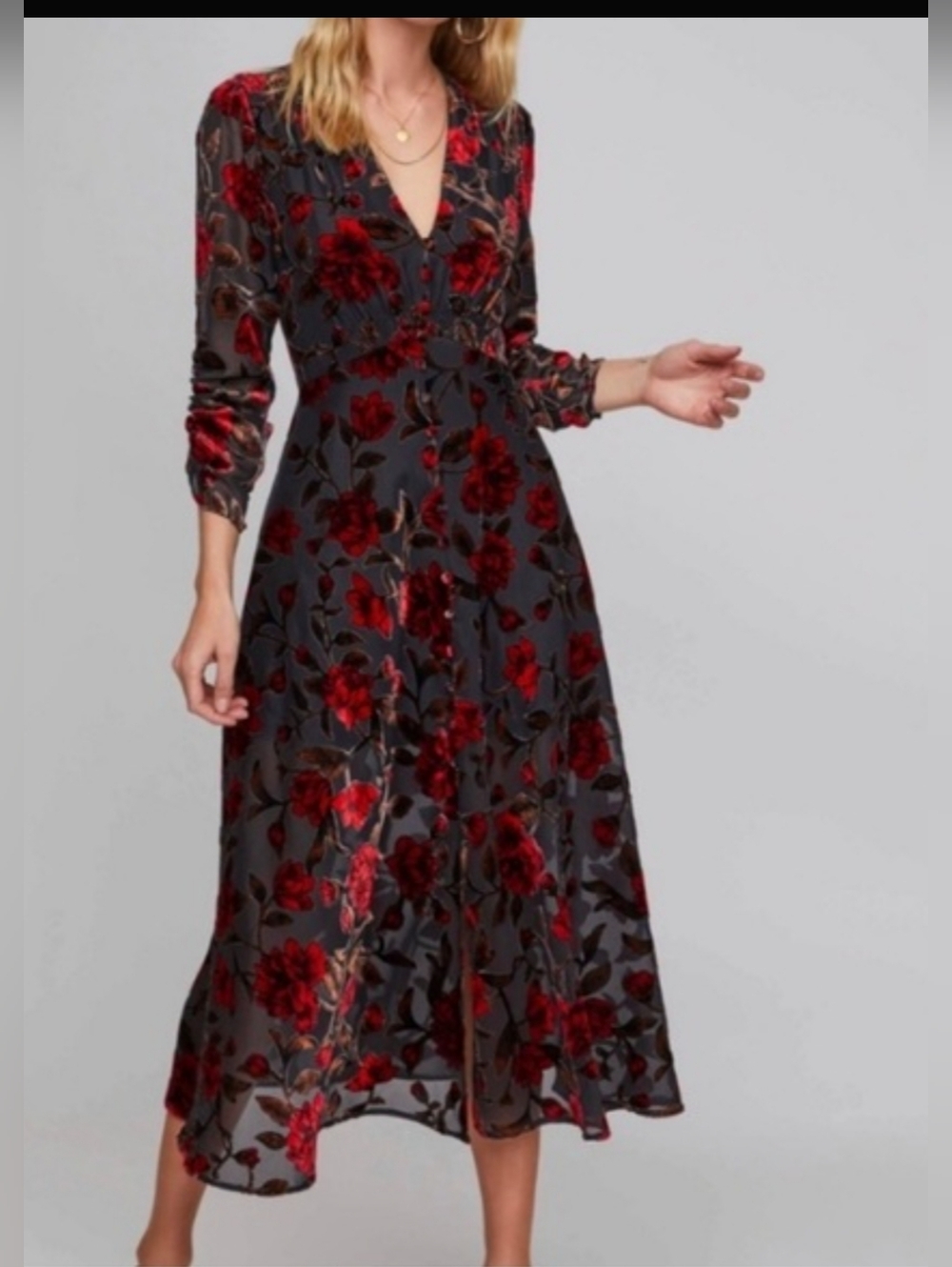 ASTR the Label Floral Velvet Burnout Midi Dress Size XS - Picture 1 of 6